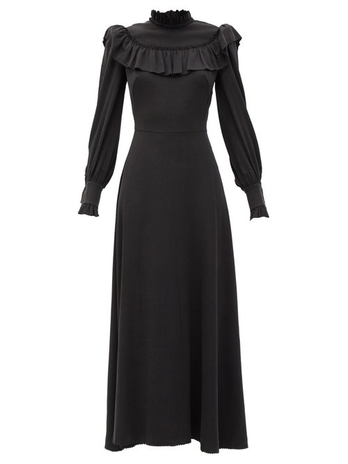 The Vampire's Wife - The Firefly Gathered Puckered Silk-satin Dress Black