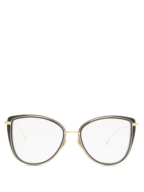 Linda Farrow - Liza Butterfly-frame Acetate Glasses - Womens - Black Gold