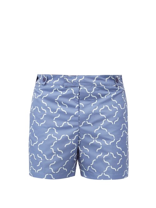Frescobol Carioca - Tile-print Technical-shell Swim Shorts - Mens - Blue Multi