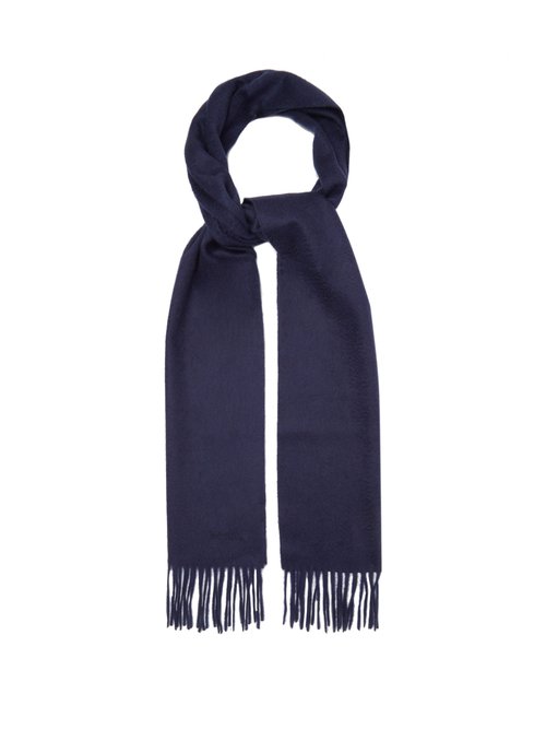 Paul Smith - Logo-embroidered Fringed Cashmere Scarf - Mens - Navy