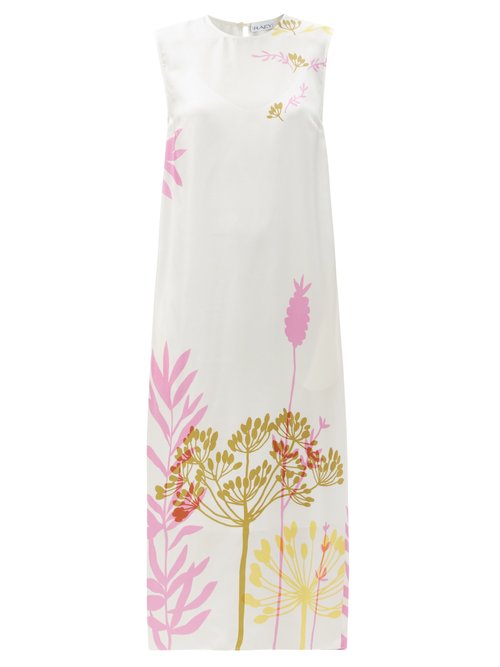 Raey - Neon Floral-print Silk Shift Dress Ivory Multi