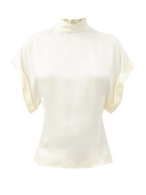 Raey - High-neck Fold-sleeve Silk-satin Top Ivory