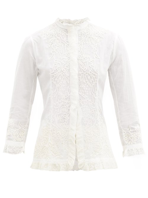 Mimi Prober - Megan Embroidered Organic Cotton Blouse White