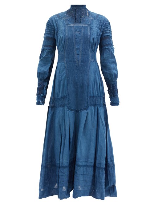 Mimi Prober - Marie Embroidered Organic-cotton Maxi Dress Blue