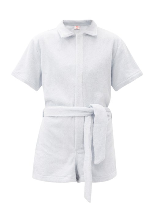 Terry - Il Pareo Belted Cotton-terry Playsuit Light Blue