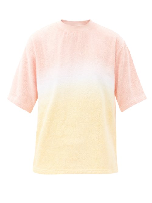 Terry - Tie-dyed Cotton-terry T-shirt Pink Stripe