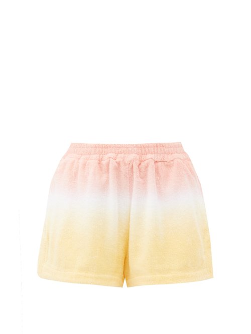 Buy Terry - Estate Tie-dyed High-rise Cotton-terry Shorts Pink Stripe online - shop best Terry swimwear sales