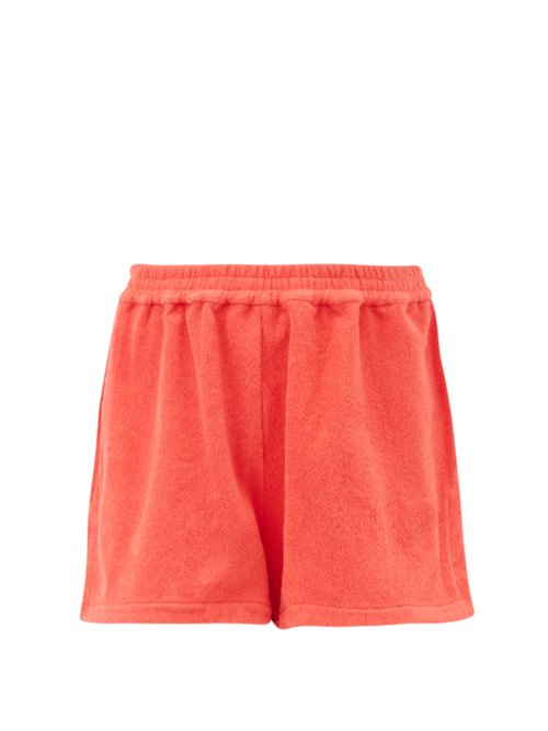 Terry - Estate High-rise Cotton-terry Shorts Red Beachwear