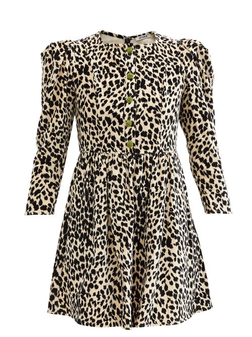 Batsheva - Crystal-button Leopard-print Velvet Mini Dress Animal