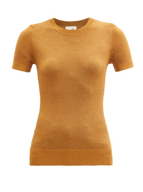 Joostricot - Metallic Jersey Short-sleeved Sweater Brown