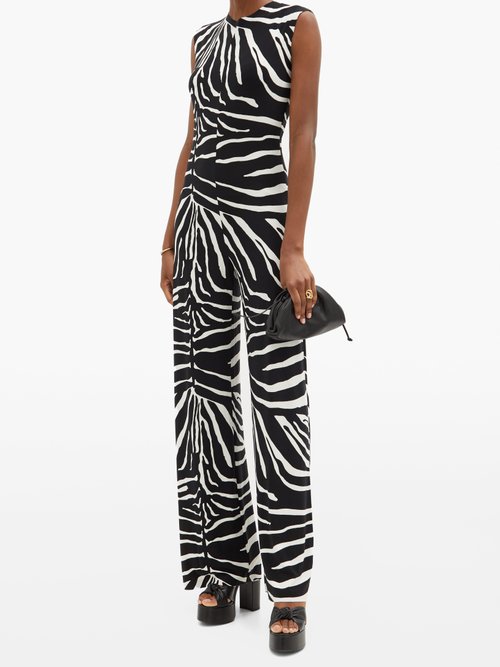 Norma Kamali Zebra-print Flared-leg Jersey Jumpsuit Animal