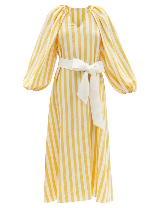 Buy Vika 2.0 - Belted Striped Tencel-blend Midi Dress Yellow online - shop best Vika 2.0 clothing sales