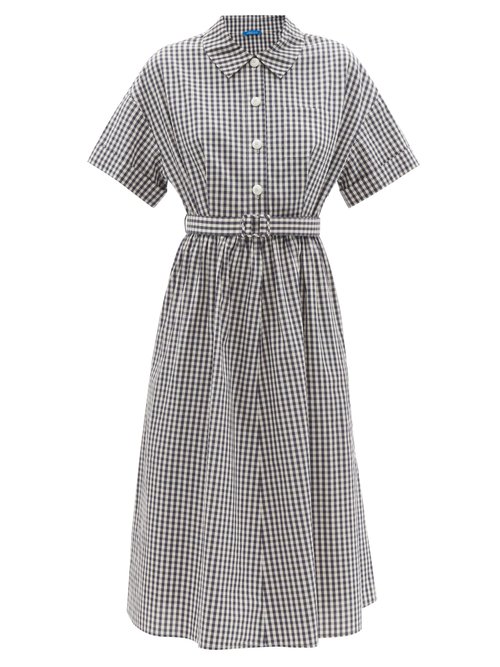 Vika 2.0 - Belted Recycled-cotton Gingham Shirt Dress Navy