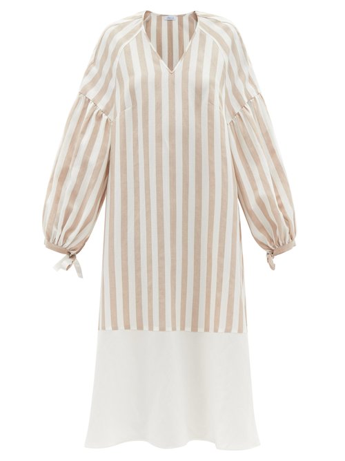 Buy Vika 2.0 - Balloon-sleeve Striped Tencel-blend Midi Dress Beige Stripe online - shop best Vika 2.0 clothing sales