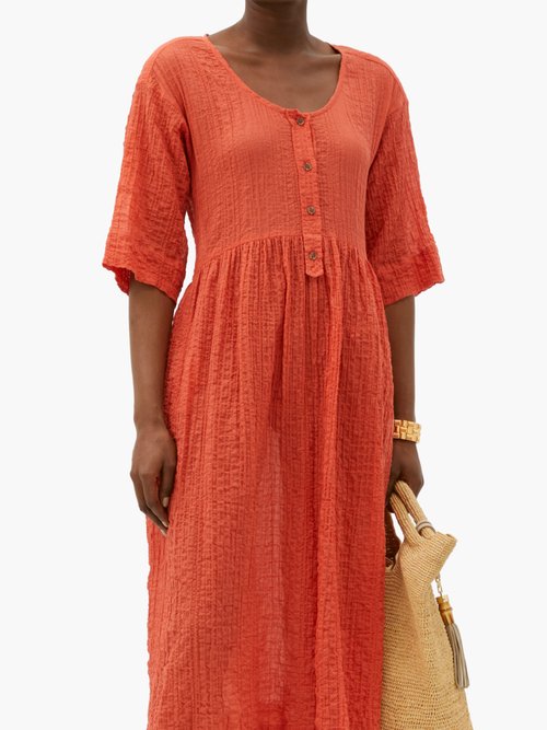 Buy Three Graces London Mary Crinkled Cotton-blend Voile Midi Dress Red online - shop best Three Graces London clothing sales