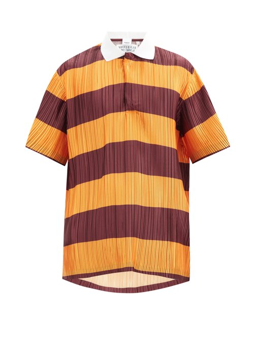 Striped Plissé-pleated Polo Shirt
