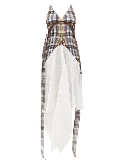 Buy Burberry - Handkerchief-hem Check Plissé Dress Multi online - shop best Burberry clothing sales