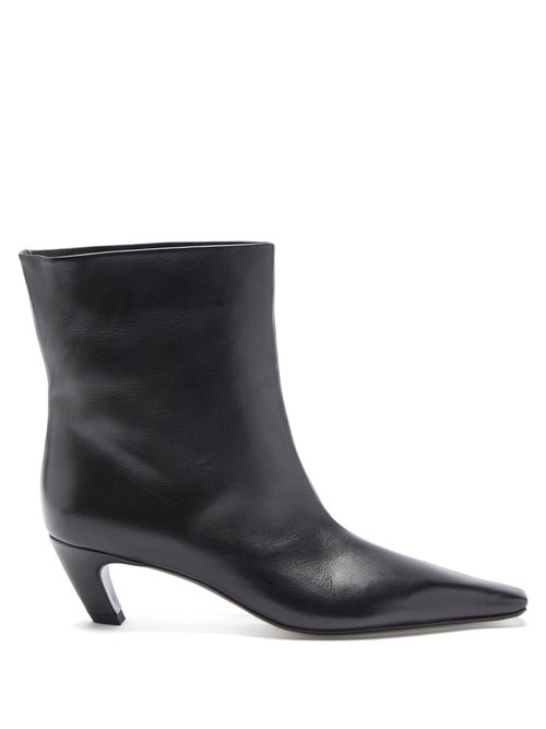 Khaite - Arizona Square-toe Leather Ankle Boots Black