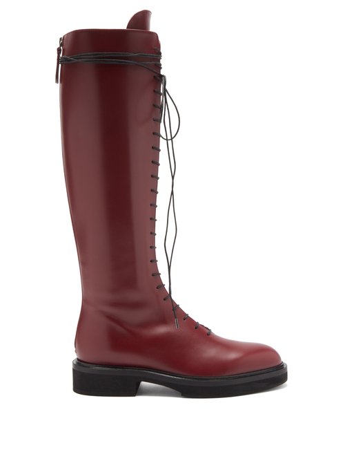 Khaite – York Knee-high Leather Boots Burgundy