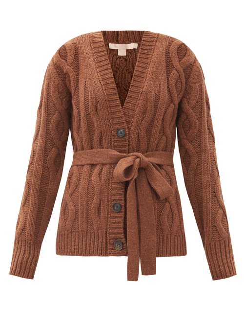Brock Collection - Ramo Belted Cable-knitted Cashmere Cardigan - Womens - Brown