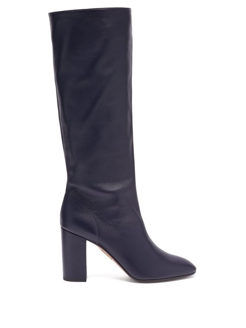 ladies navy leather knee high boots
