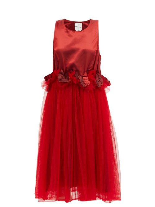 Noir Kei Ninomiya - Ruffled Mesh-trimmed Midi Dress Red