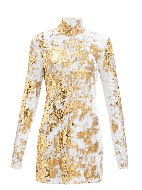 Buy Preen By Thornton Bregazzi - Liona High-neck Sequinned Dress Gold online - shop best Preen By Thornton Bregazzi clothing sales