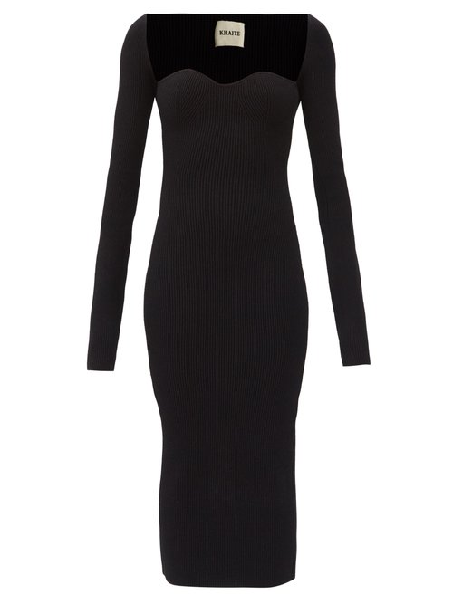 Buy Khaite - Beth Sweetheart-neck Ribbed-knit Midi Dress Black online - shop best Khaite clothing sales