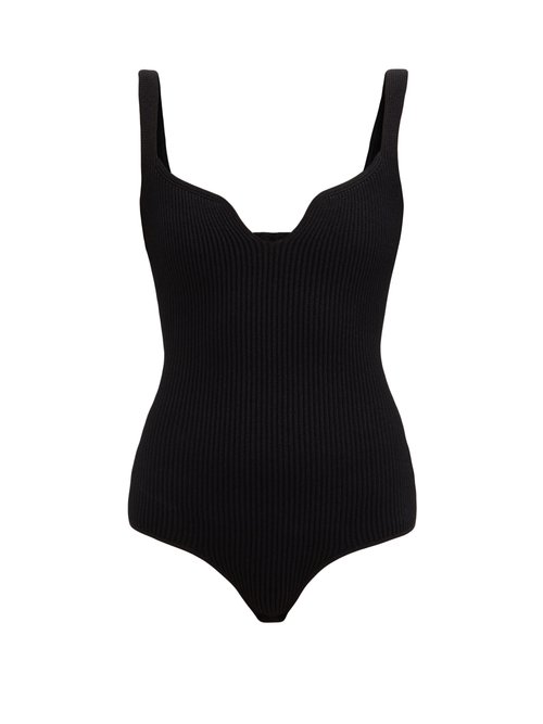 Khaite - Yves Sweetheart-neckline Ribbed Jersey Bodysuit Black