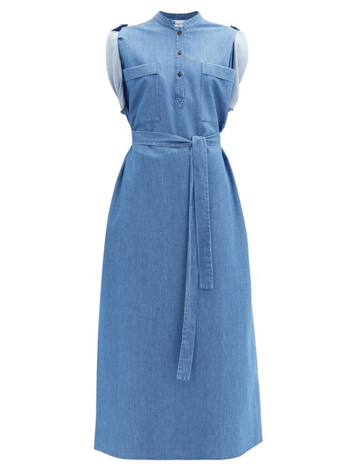 Raey - Roll-sleeve Belted Cotton-chambray Shirt Dress Light Blue