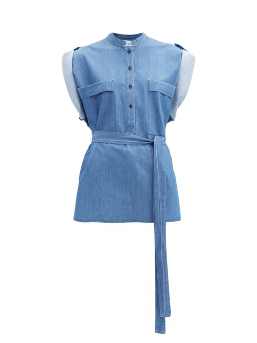 Raey - Roll-sleeve Belted Cotton-chambray Shirt Light Blue