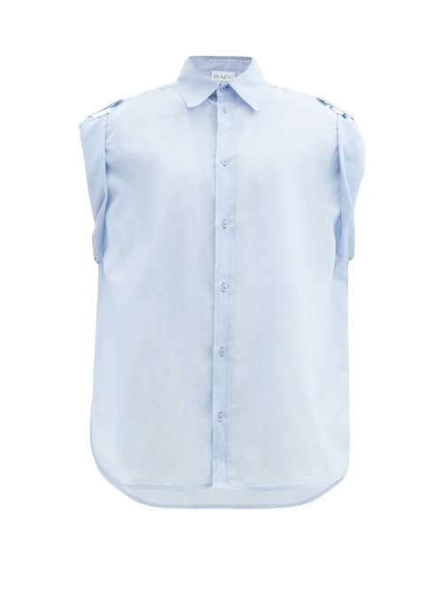 Raey - Roll-sleeve Sheer Cotton-blend Shirt Light Blue