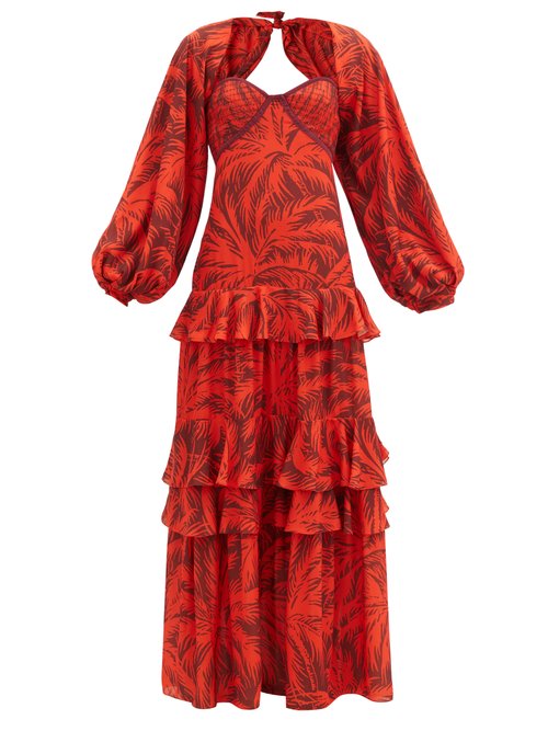 Buy Johanna Ortiz - Festive Spirit Palm Tree-print Crepe Maxi Dress Red Multi online - shop best Johanna Ortiz clothing sales