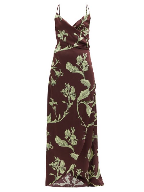 Johanna Ortiz - Given Promise Floral-print Silk Slip Dress Brown