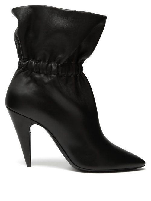 Saint Laurent – Etienne Gathered Leather Ankle Boots Black