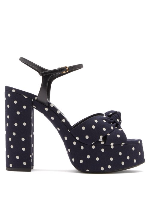 Buy Saint Laurent - Bianca Knotted Polka-dot Platform Sandals Navy Multi online - shop best Saint Laurent shoes sales