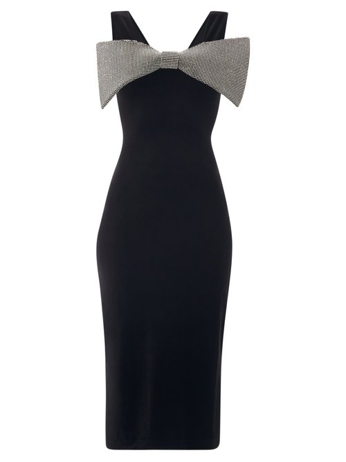 Buy Christopher Kane - Exagerated-bow Velvet Midi Dress Black online - shop best Christopher Kane clothing sales