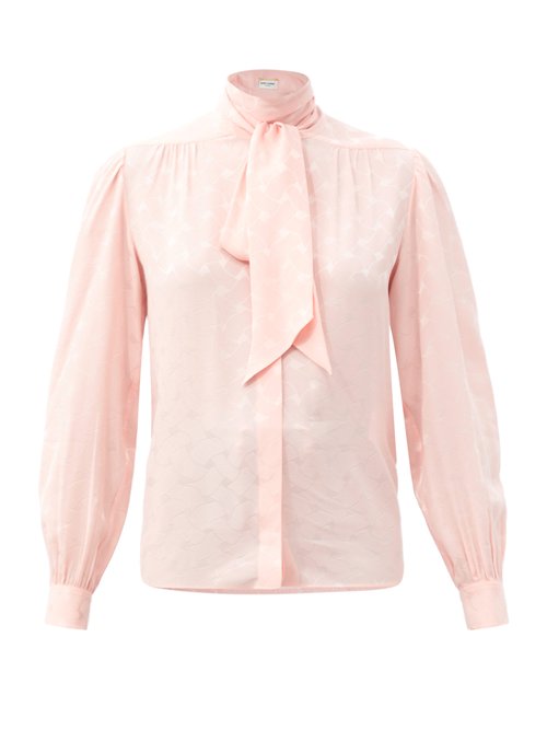 Buy Saint Laurent - Pussy-bow Silk-jacquard Blouse Light Pink online - shop best Saint Laurent 