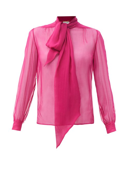 Saint Laurent - Pussy-bow Silk-chiffon Blouse Pink