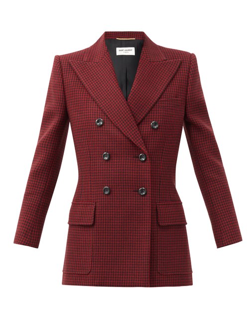 Saint Laurent - Double-breasted Houndstooth-wool Jacket Red