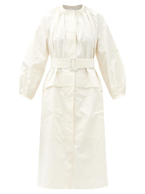 Jil Sander - Drop-shoulder Gathered-taffeta Midi Dress White