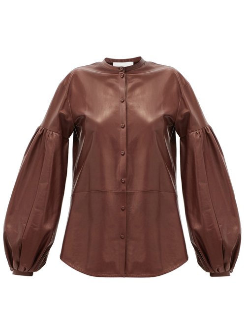Buy Jil Sander - Balloon-sleeve Leather Shirt Brown online - shop best Jil Sander 