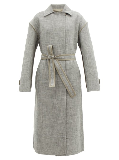 Buy Jil Sander - Belted Slubbed-weave Coat Grey online - shop best Jil Sander clothing sales