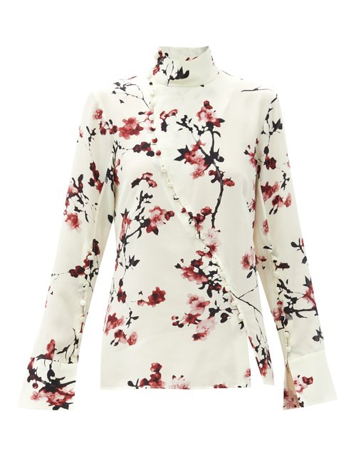 Altuzarra – Marjorie Cherry Blossom High-neck Silk Blouse Ivory Multi