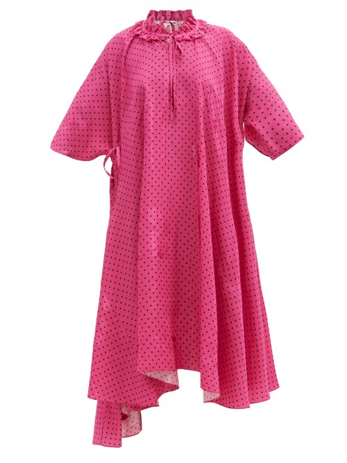 Balenciaga - Ruffle-neck Polka-dot Jacquard Crepe Dress Pink Print