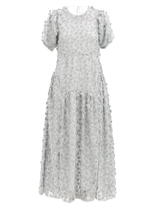 Cecilie Bahnsen - Liza Open-back Floral-embroidered Tulle Dress Silver