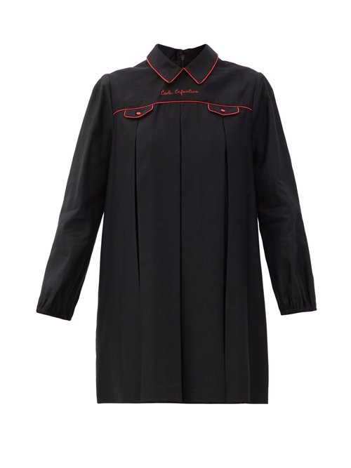 Buy Gucci - École Enfantine-embroidered Linen-blend Mini Dress Black online - shop best Gucci clothing sales