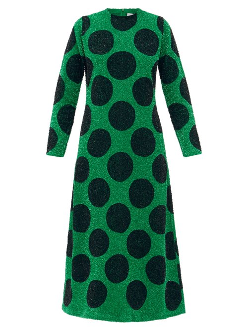 Ashish - Polka-dot Sequinned Cotton-poplin Longline Dress Black Green