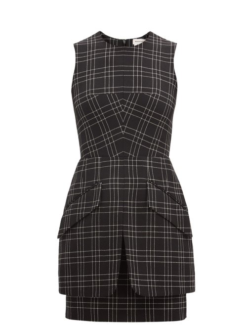 Alexander Mcqueen – Checked Virgin-wool Mini Dress Black White