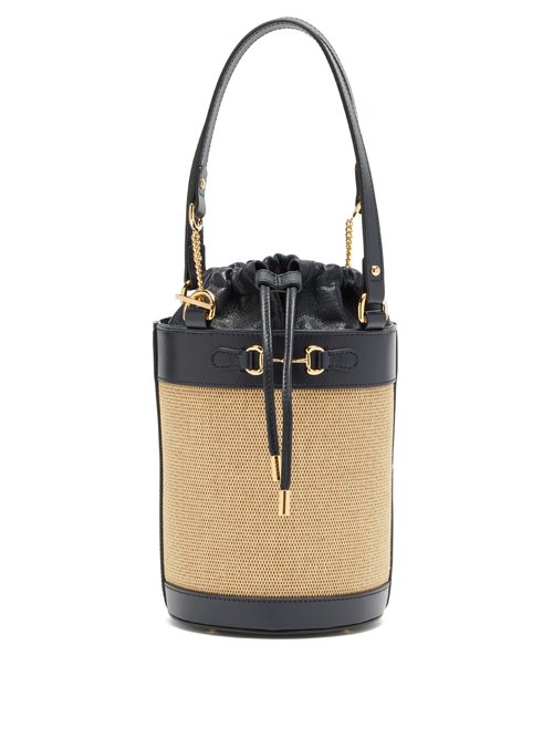 Gucci - 1955 Horsebit Leather And Canvas Bucket Bag - Womens - Navy Multi